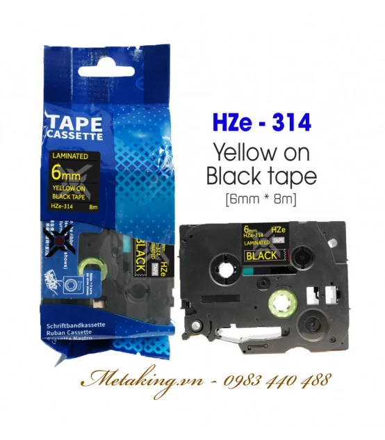 Nhãn HZe-314 (TZe-314), 6mm X 8m, Chữ vàng đồng - nền đen | AIMO Việt Nam