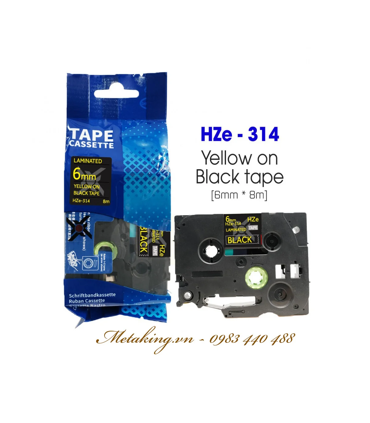 Nhãn HZe-314 (TZe-314), 6mm X 8m, Chữ vàng đồng - nền đen | AIMO Việt Nam