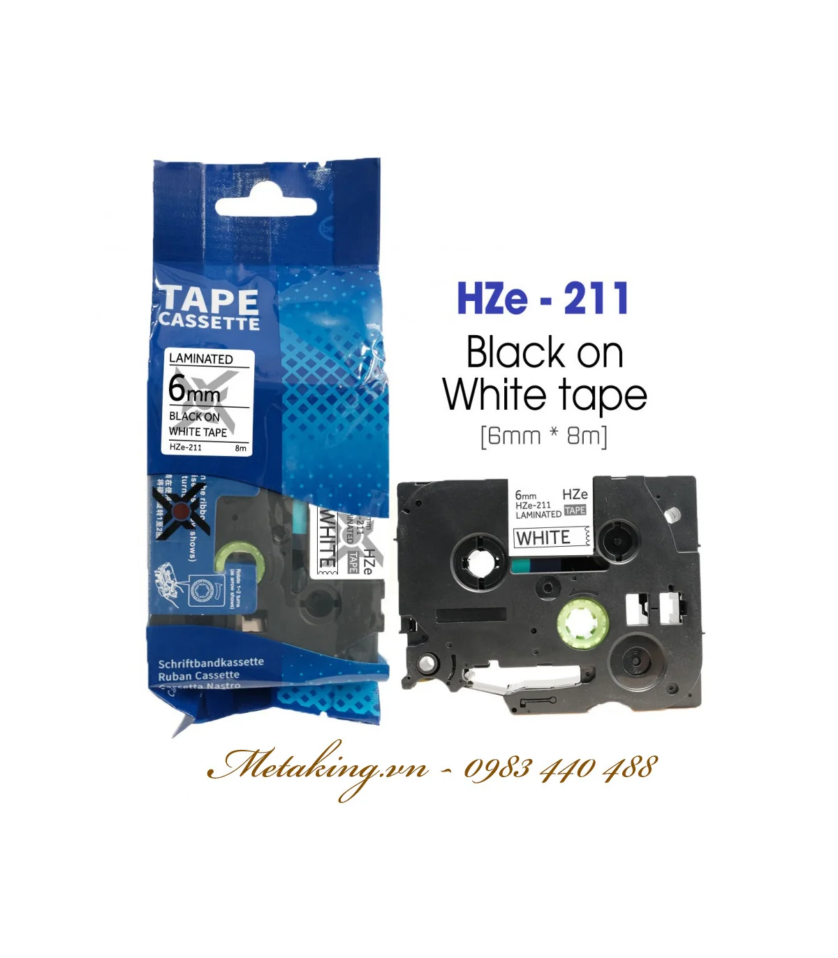 Nhãn HZe-211 (TZe-211), 6mm X 8m, Chữ đen - nền trắng | AIMO Việt Nam