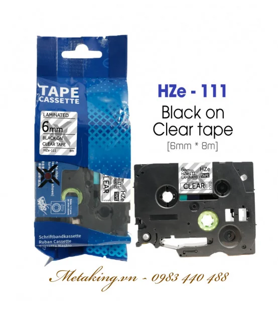 Nhãn HZe-111 (TZe-111), 6mm X 8m, Chữ đen - nền trong | AIMO Việt Nam