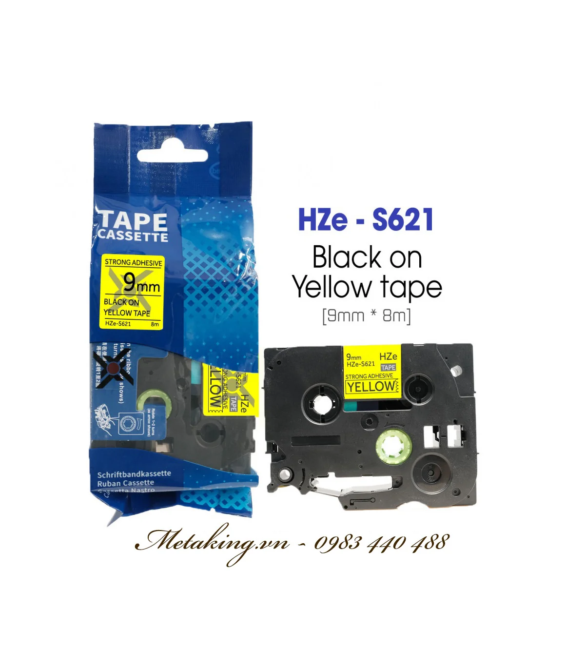 Nhãn HZe-S621 (TZe-S621), 9mm X 8m, Chữ đen - nền vàng | AIMO Việt Nam