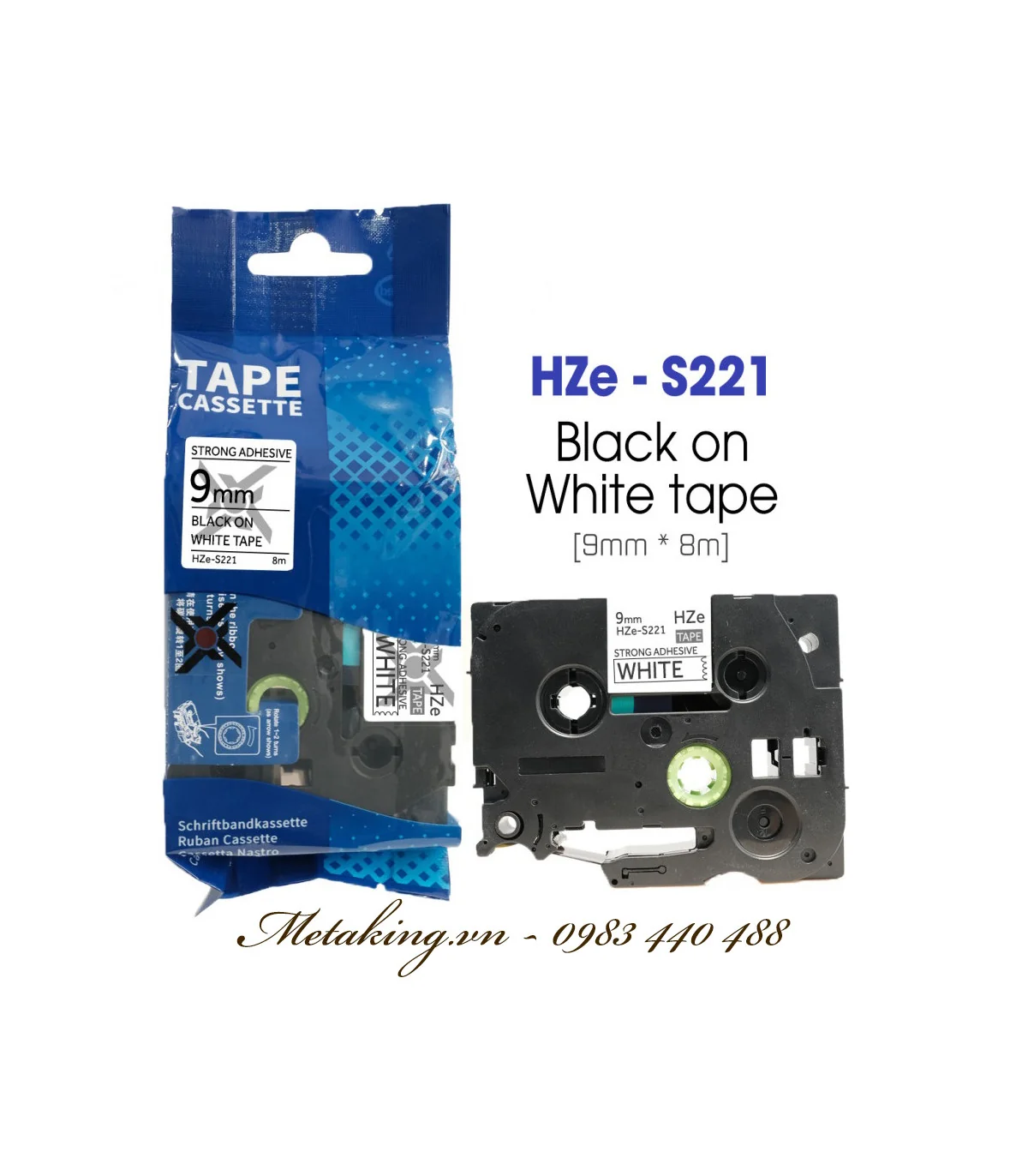 Nhãn HZe-S221 (TZe-S221), 9mm X 8m, Chữ đen - nền trắng | AIMO Việt Nam