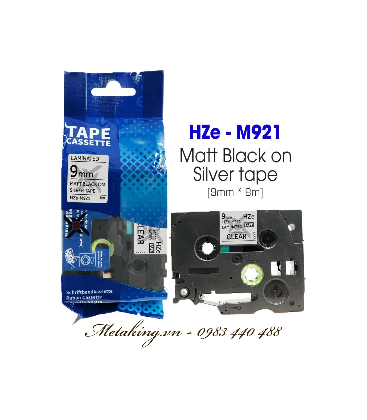 Nhãn HZe-M921 (TZe-M921), 9mm X 8m, Chữ đen - nền bạc | AIMO Việt Nam