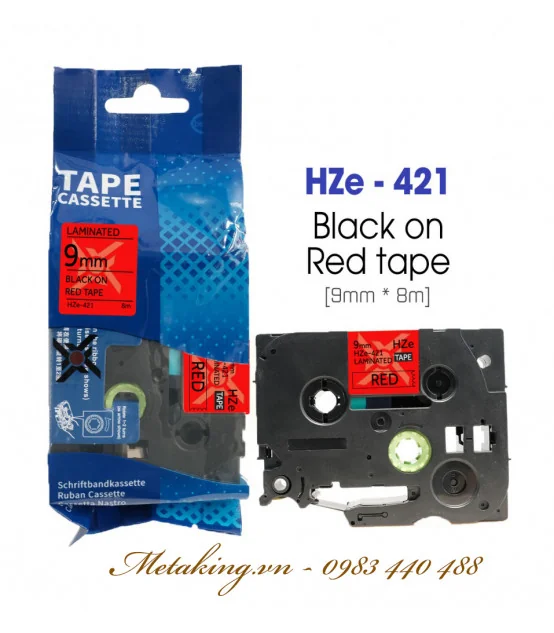 Nhãn HZe-421 (TZe-421), 9mm X 8m, Chữ đen - nền đỏ | AIMO Việt Nam