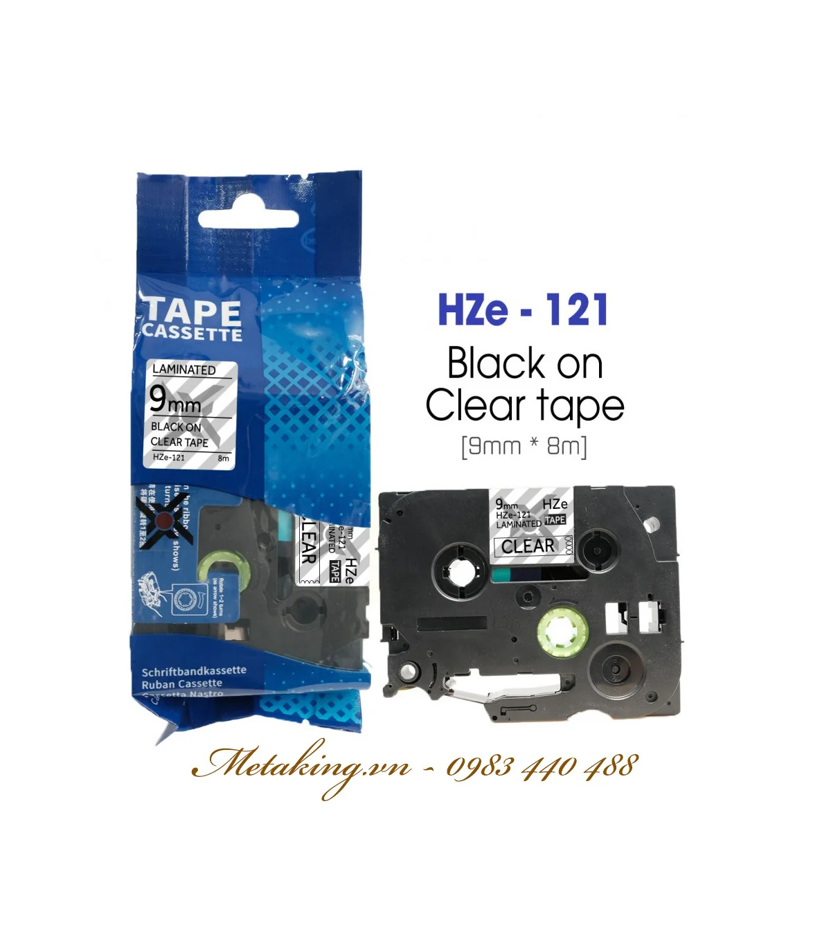 Nhãn HZe-121 (TZe-121), 9mm X 8m, Chữ đen - nền trong | AIMO Việt Nam