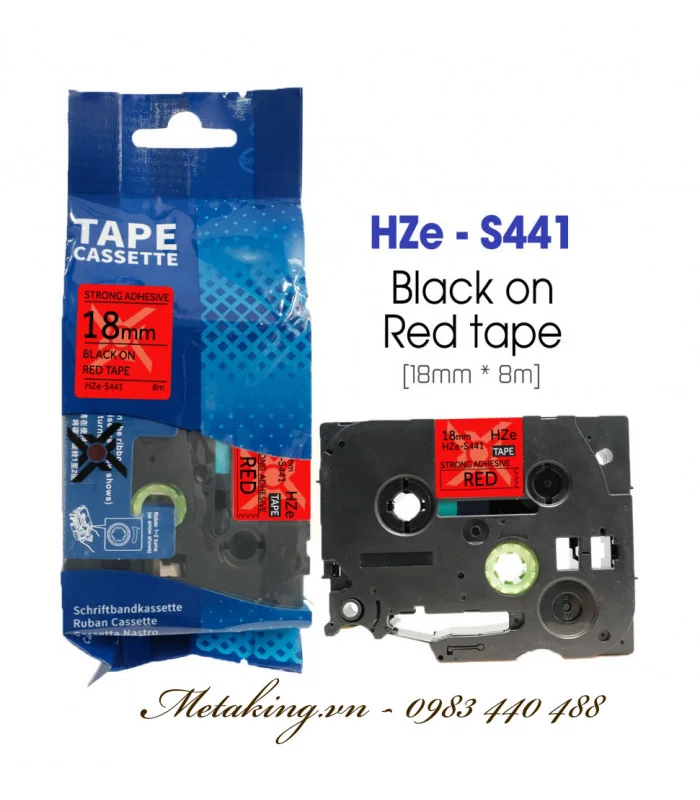 Nhãn HZe-S441 (TZe-S441), 18mm X 8m, Chữ đen - nền đỏ