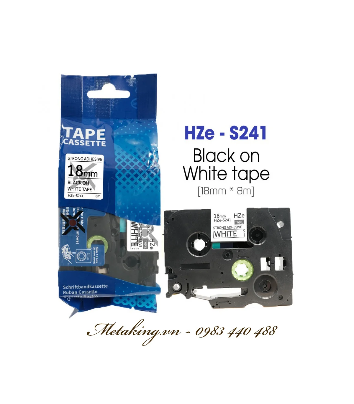 Nhãn HZe-S241 (TZe-S241), 18mm X 8m, Chữ đen - nền trắng | AIMO Việt Nam