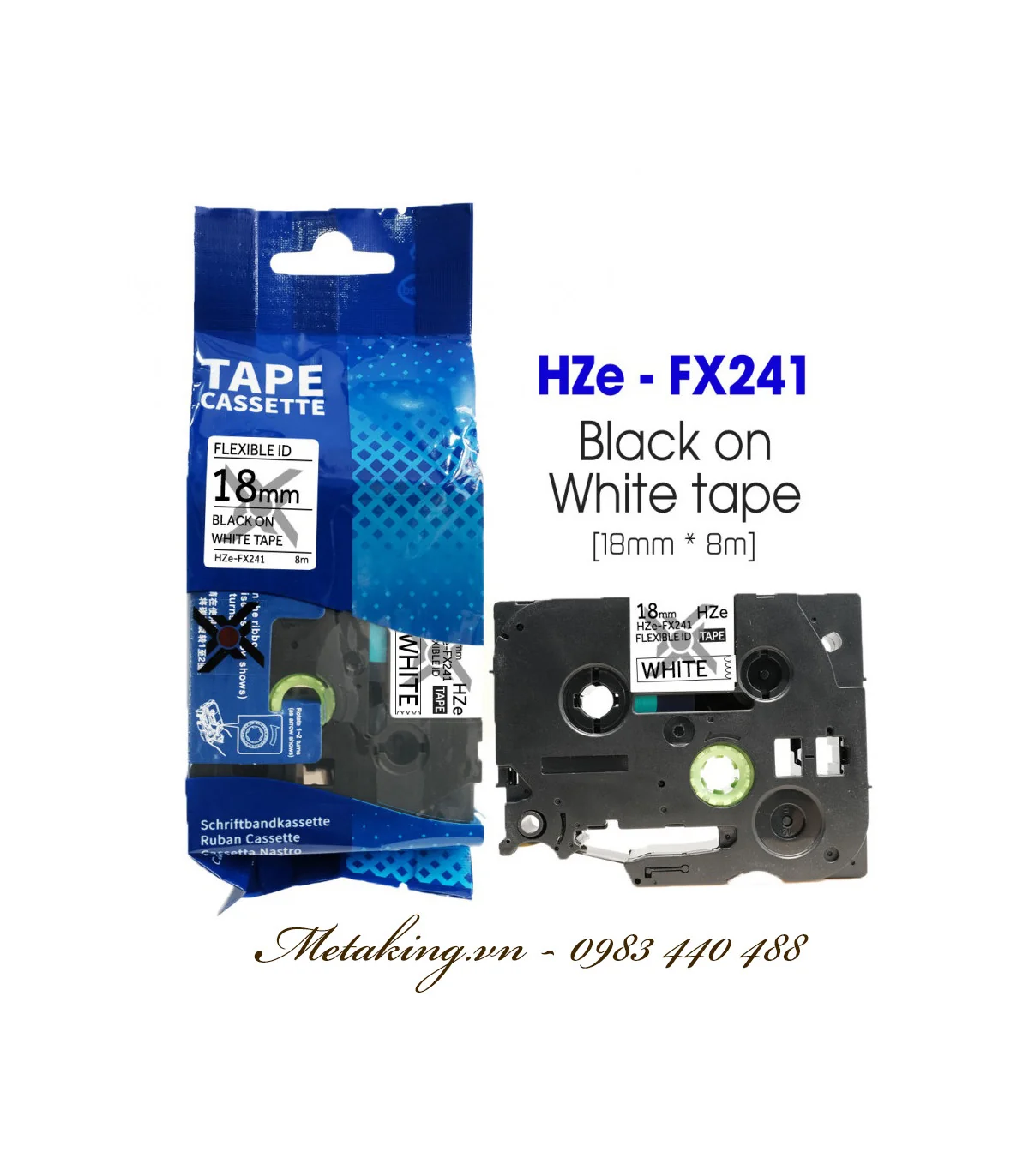 Nhãn HZe-FX241 (TZe-FX241), 18mm X 8m, Chữ đen - nền trắng | AIMO Việt Nam