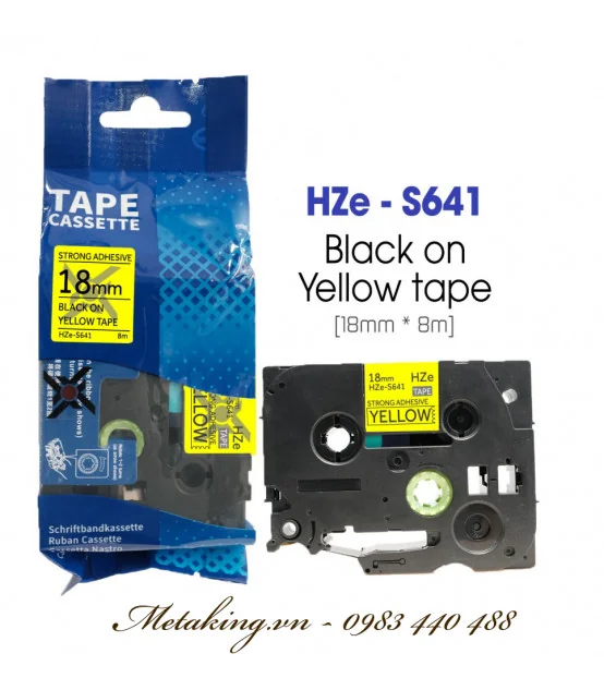 Nhãn HZe-S641 (TZe-S641), 18mm X 8m, Chữ đen - nền vàng | AIMO Việt Nam