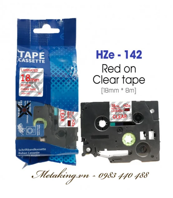 Nhãn HZe-142 (TZe-142), 18mm X 8m, Chữ đỏ - nền trong | AIMO Việt Nam