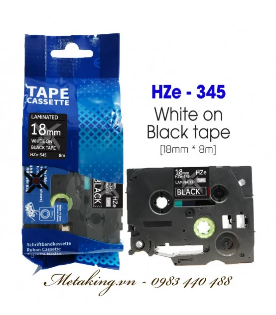 Nhãn HZe-345 (TZe-345), 18mm X 8m, Chữ trắng - nền đen | AIMO Việt Nam