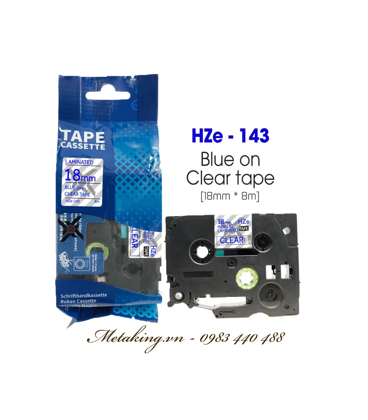 Nhãn HZe-143 (TZe-143), 18mm X 8m, Chữ xanh - nền trong | AIMO Việt Nam