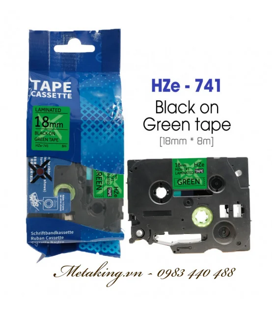 Nhãn HZe-741 (TZe-741), 18mm X 8m, Chữ đen - nền xanh lá | AIMO Việt Nam