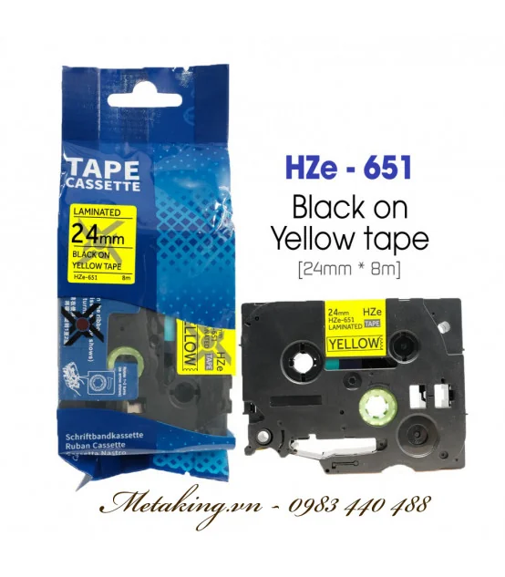 Nhãn HZe-651 (TZe-651), 24mm X 8m, Chữ đen - nền vàng | AIMO Việt Nam