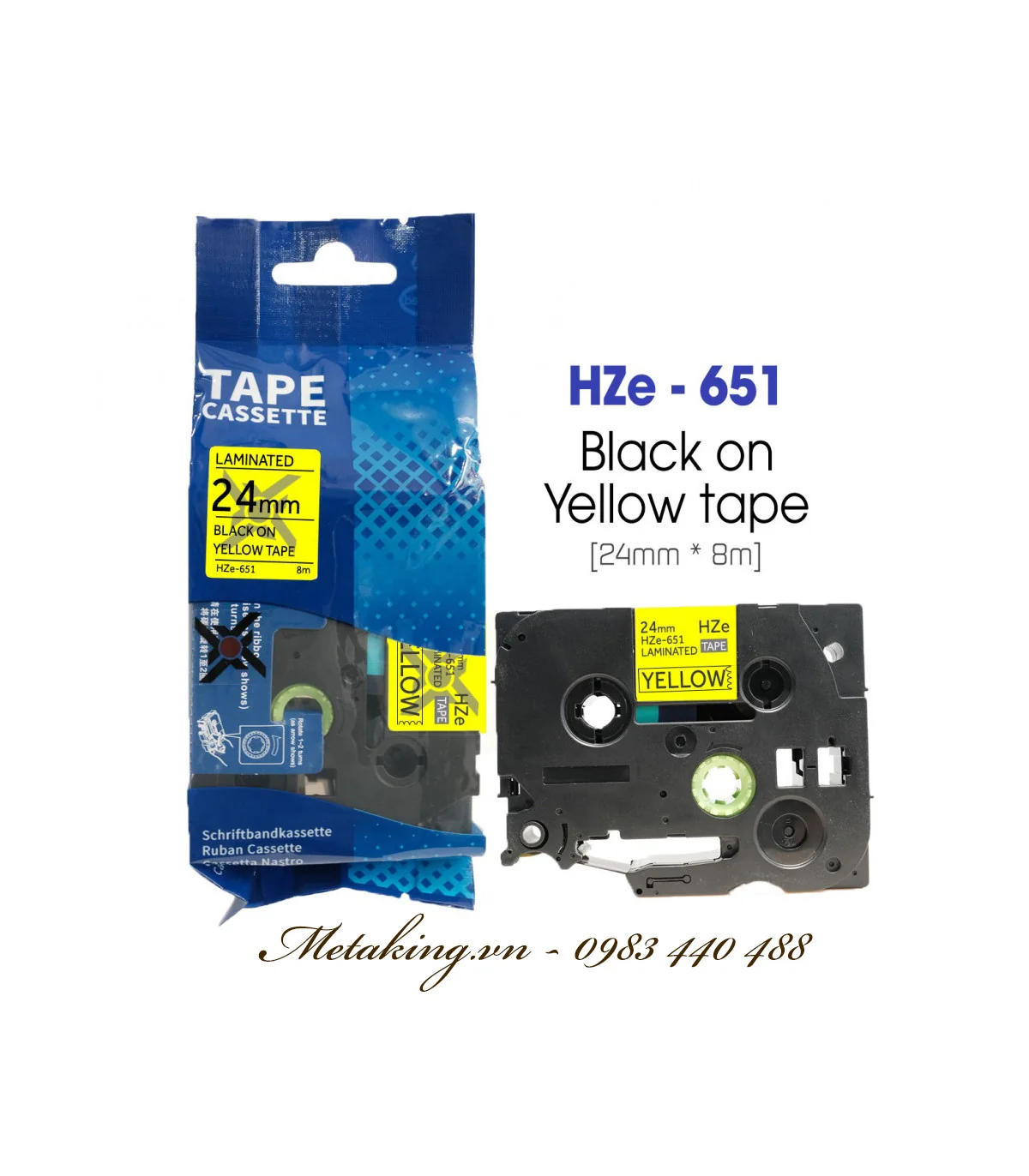 Nhãn HZe-651 (TZe-651), 24mm X 8m, Chữ đen - nền vàng | AIMO Việt Nam
