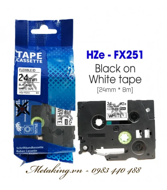 Nhãn HZe-FX251 (TZe-FX251), 24mm X 8m, Chữ đen - nền trắng | AIMO Việt Nam