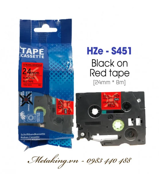 Nhãn HZe-S451 (TZe-S451), 24mm X 8m, Chữ đen - nền đỏ | AIMO Việt Nam