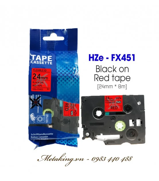 Nhãn HZe-FX451 (TZe-FX451), 24mm X 8m, Chữ đen - nền đỏ | AIMO Việt Nam