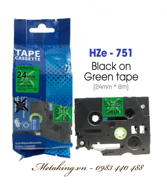 Nhãn HZe-751 (TZe-751), 24mm X 8m, Chữ đen - nền xanh lá | AIMO Việt Nam