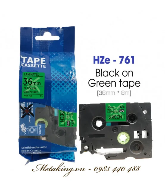 Nhãn HZe-761 (TZe-761), 36mm X 8m, Chữ đen - nền xanh lá | AIMO Việt Nam