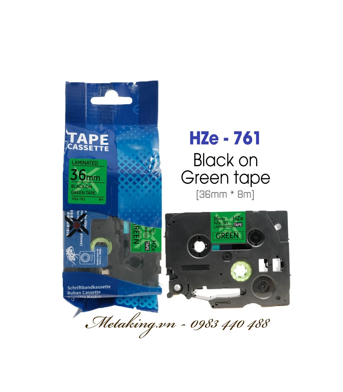 Nhãn HZe-761 (TZe-761), 36mm X 8m, Chữ đen - nền xanh lá | AIMO Việt Nam