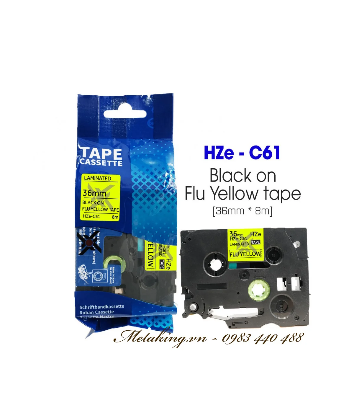 Nhãn HZe-C61 (TZe-C61), 36mm X 8m, Chữ đen - nền vàng sáng | AIMO Việt Nam