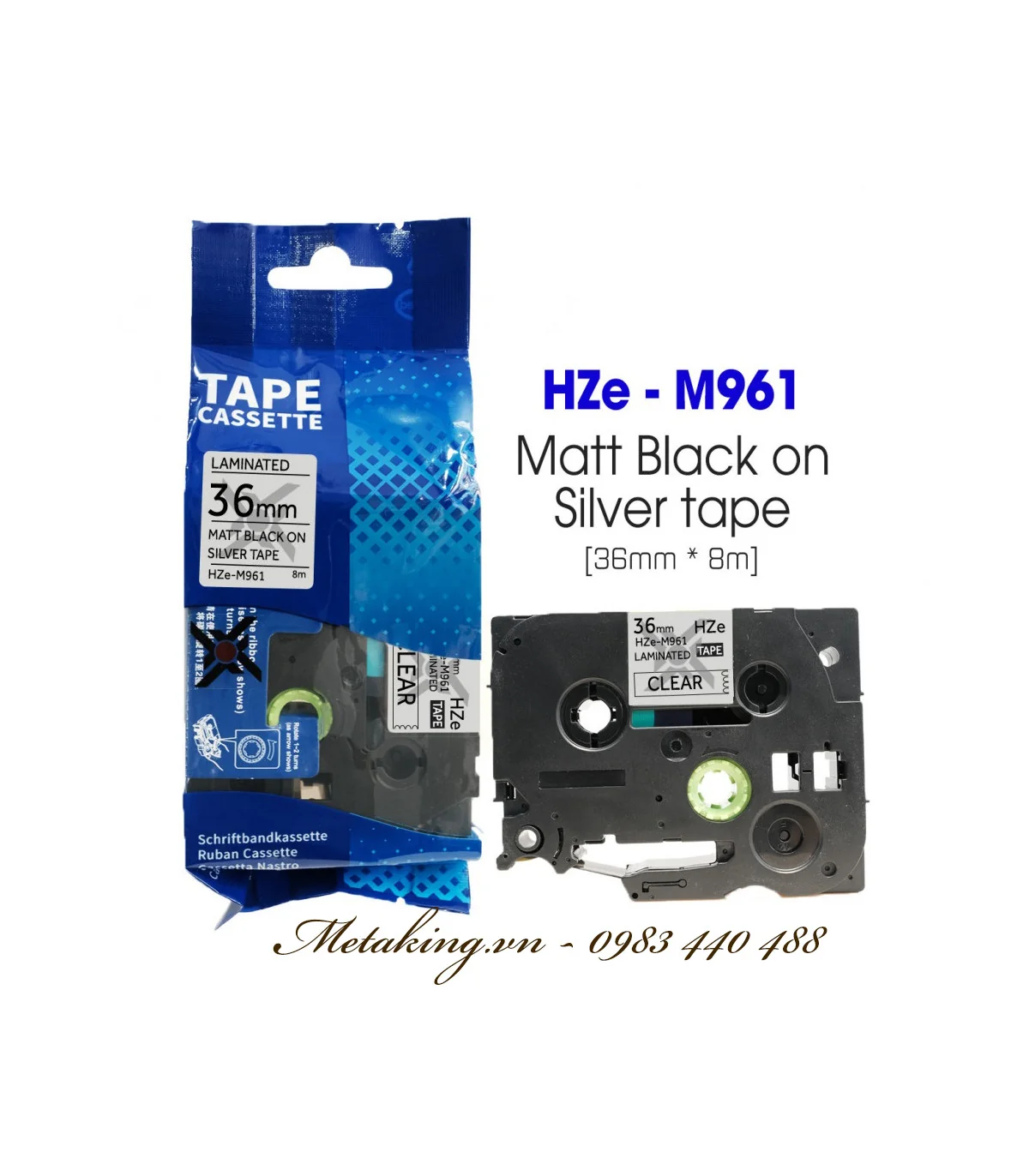 Nhãn HZe-M961 (TZe-M961), 36mm X 8m, Chữ đen - nền bạc | AIMO Việt Nam