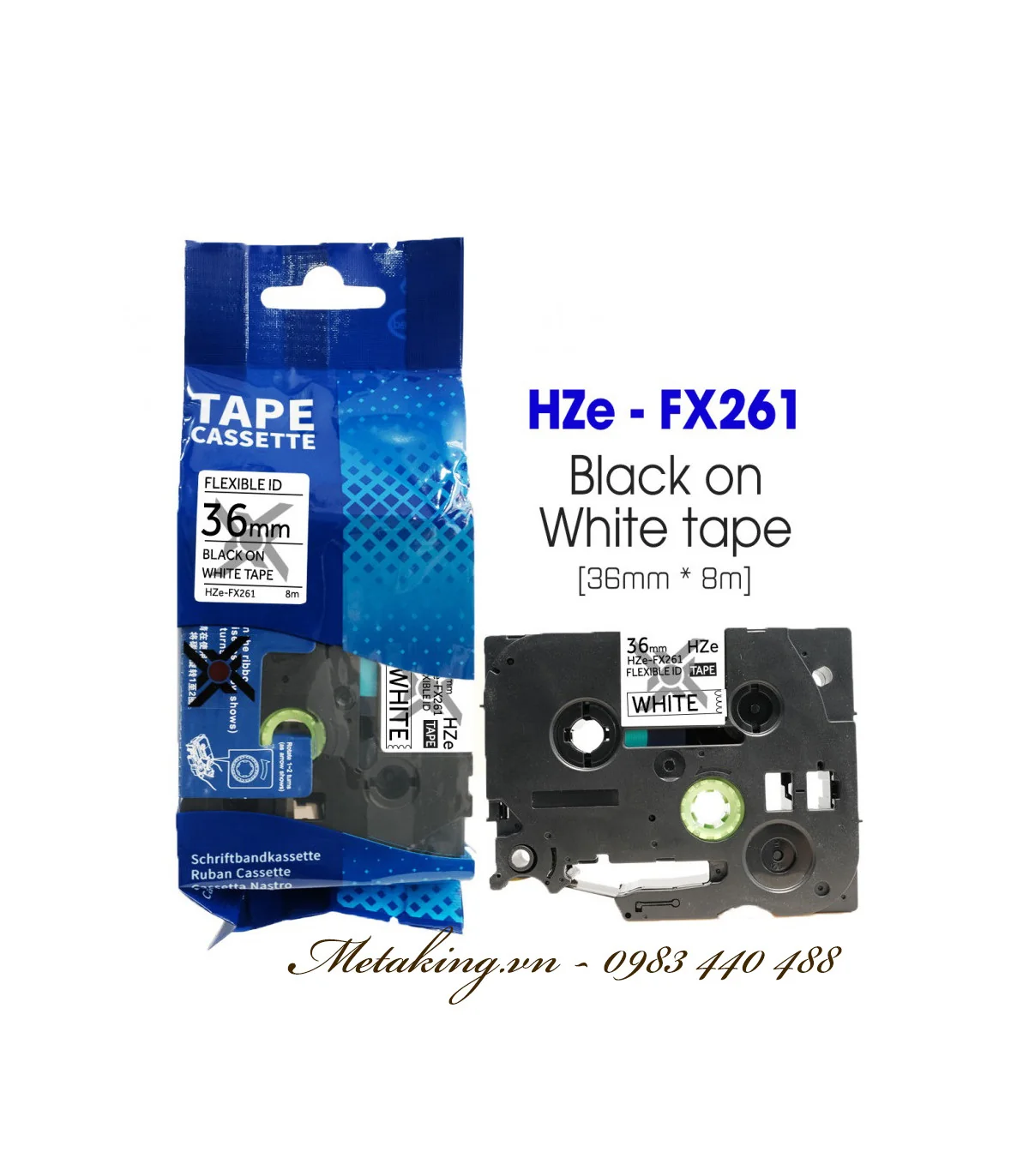Nhãn HZe-FX261 (TZe-FX261), 36mm X 8m, Chữ đen - nền trắng | AIMO Việt Nam