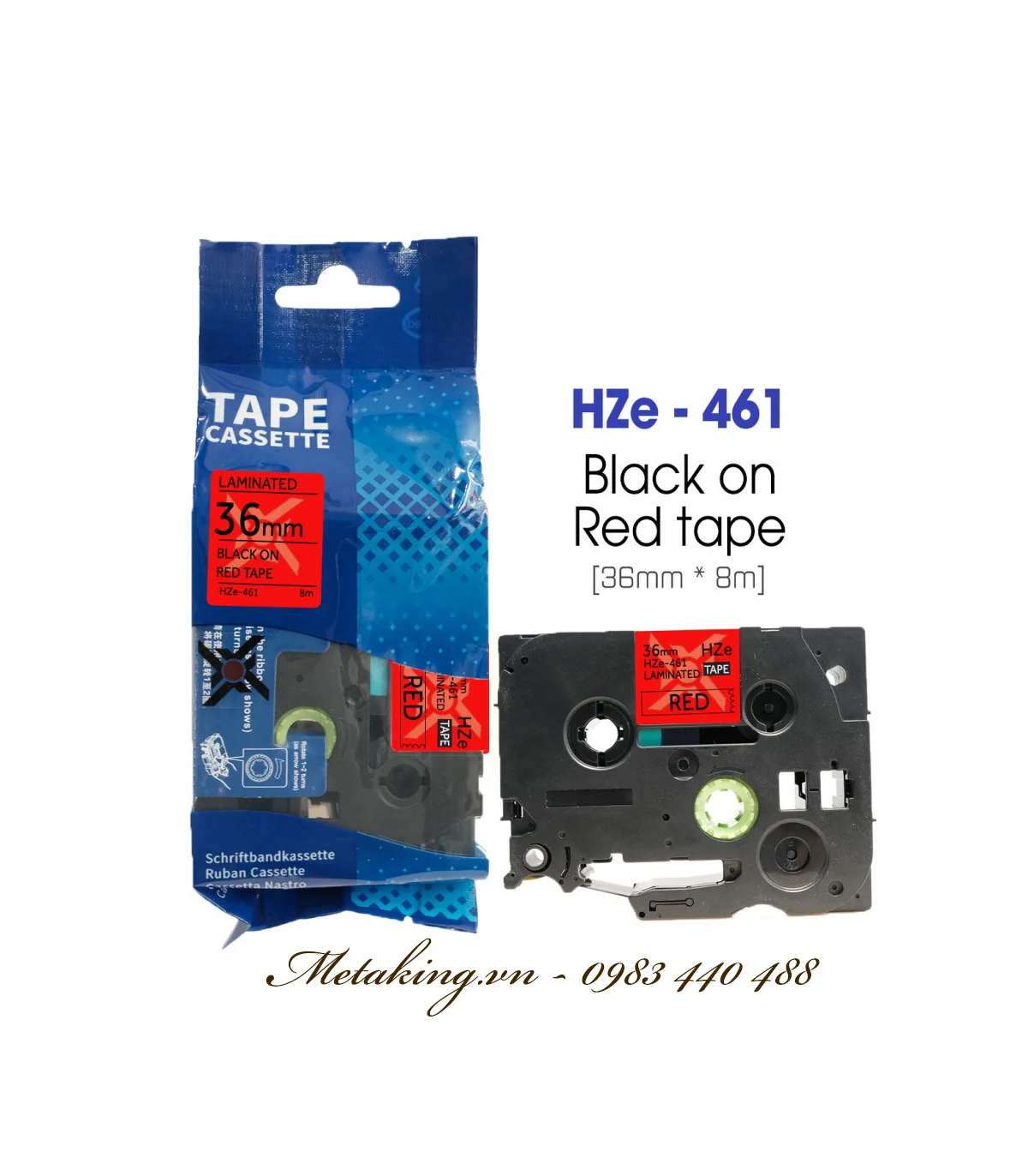Nhãn HZe-461 (TZe-461), 36mm X 8m, chữ đen - nền đỏ | AIMO Việt Nam