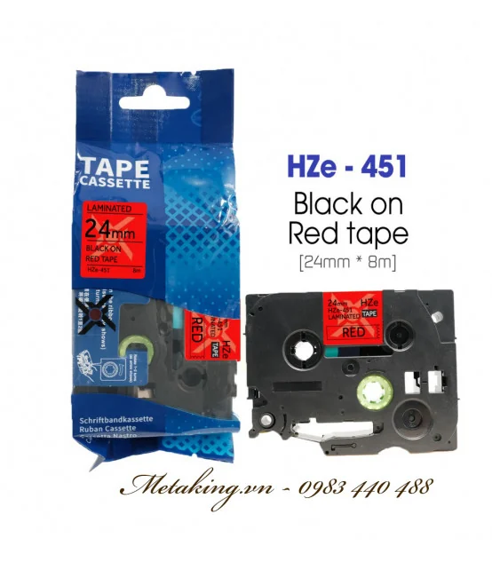 Nhãn HZe-451 (TZe-451), 24mm X 8m, Chữ đen - nền đỏ | AIMO Việt Nam