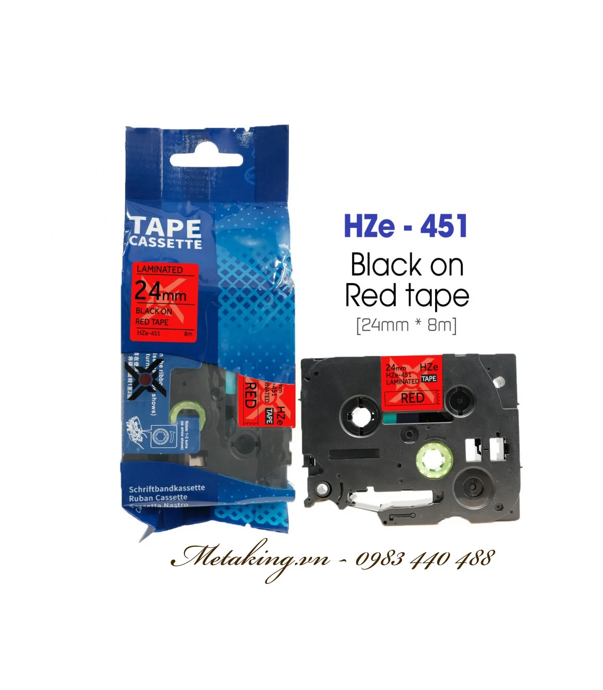 Nhãn HZe-451 (TZe-451), 24mm X 8m, Chữ đen - nền đỏ | AIMO Việt Nam