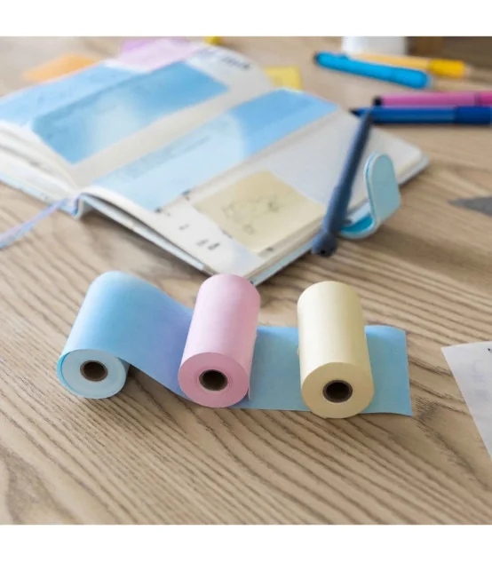 Giấy in nhiệt Vàng/Hồng/Xanh cho T02, 53mm X 6.5m, KT-RMYPB, không keo | AIMO Việt Nam