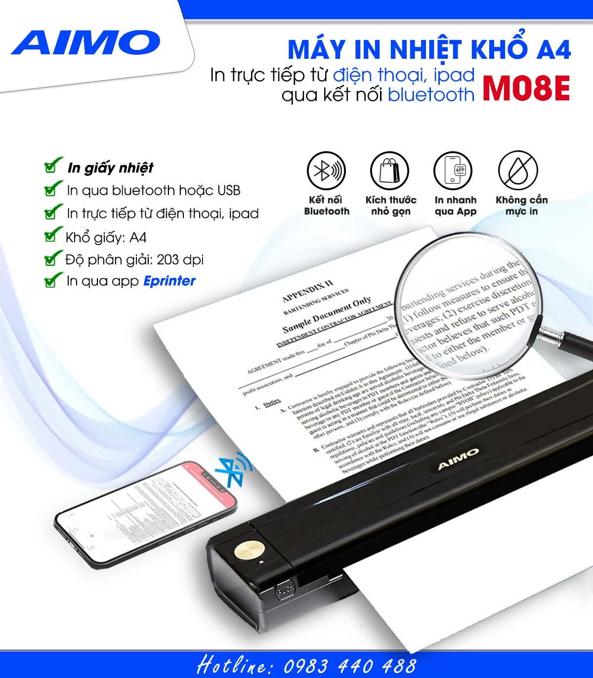 Máy in A4 di động AIMO M08E | AIMO Việt Nam