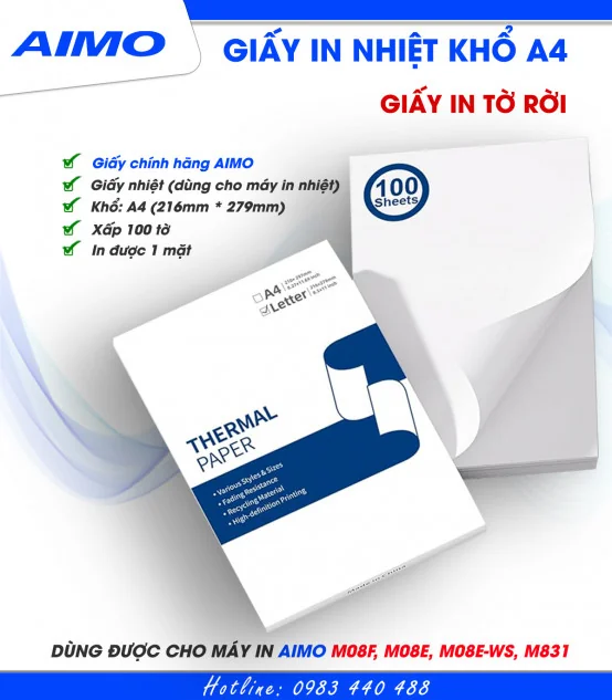 Giấy in nhiệt A4 tờ rời cho M08F/M831/M08E/M08E-WS | AIMO Việt Nam