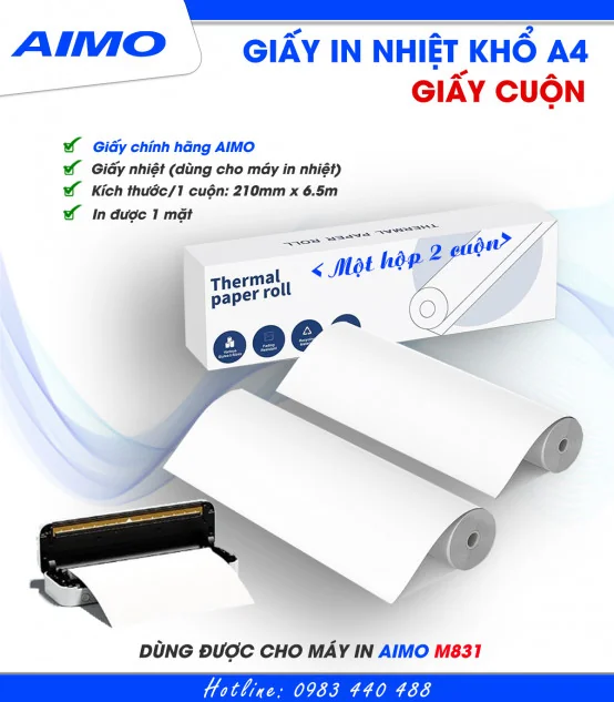 Giấy in nhiệt A4 dạng cuộn cho M831 | AIMO Việt Nam