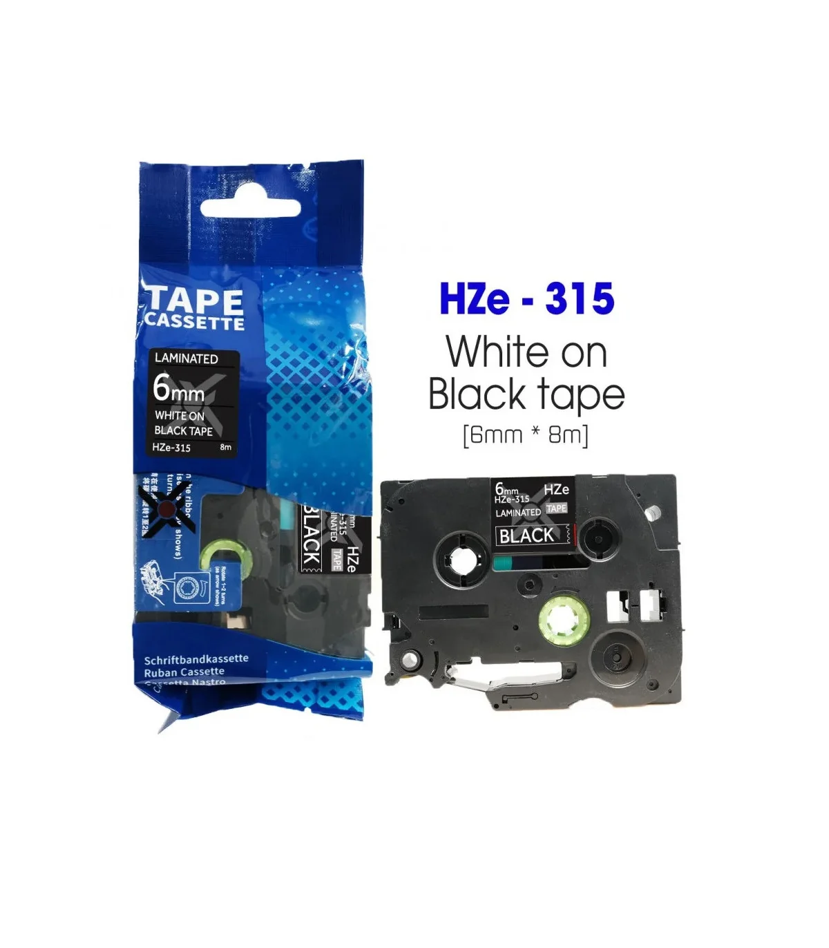 Nhãn HZe-315 (TZe-315), 6mm X 8m, Chữ trắng - nền đen | AIMO Việt Nam