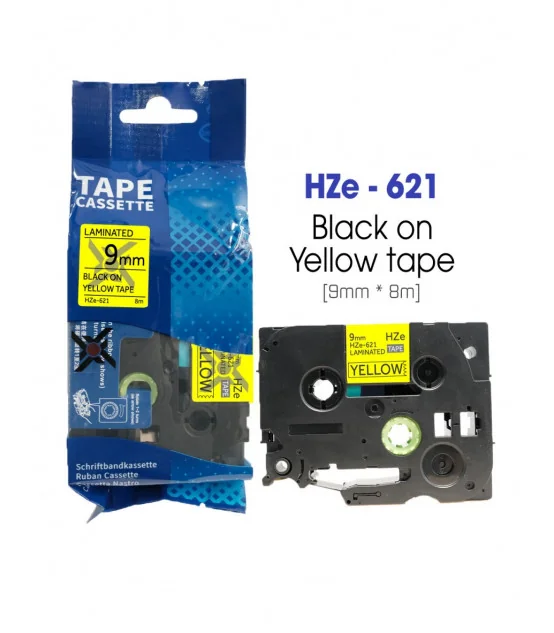 Nhãn HZe-621 (TZe-621), 9mm X 8m, Chữ đen - nền vàng | AIMO Việt Nam