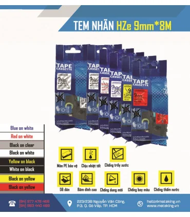 Nhãn HZe-621 (TZe-621), 9mm X 8m, Chữ đen - nền vàng | AIMO Việt Nam