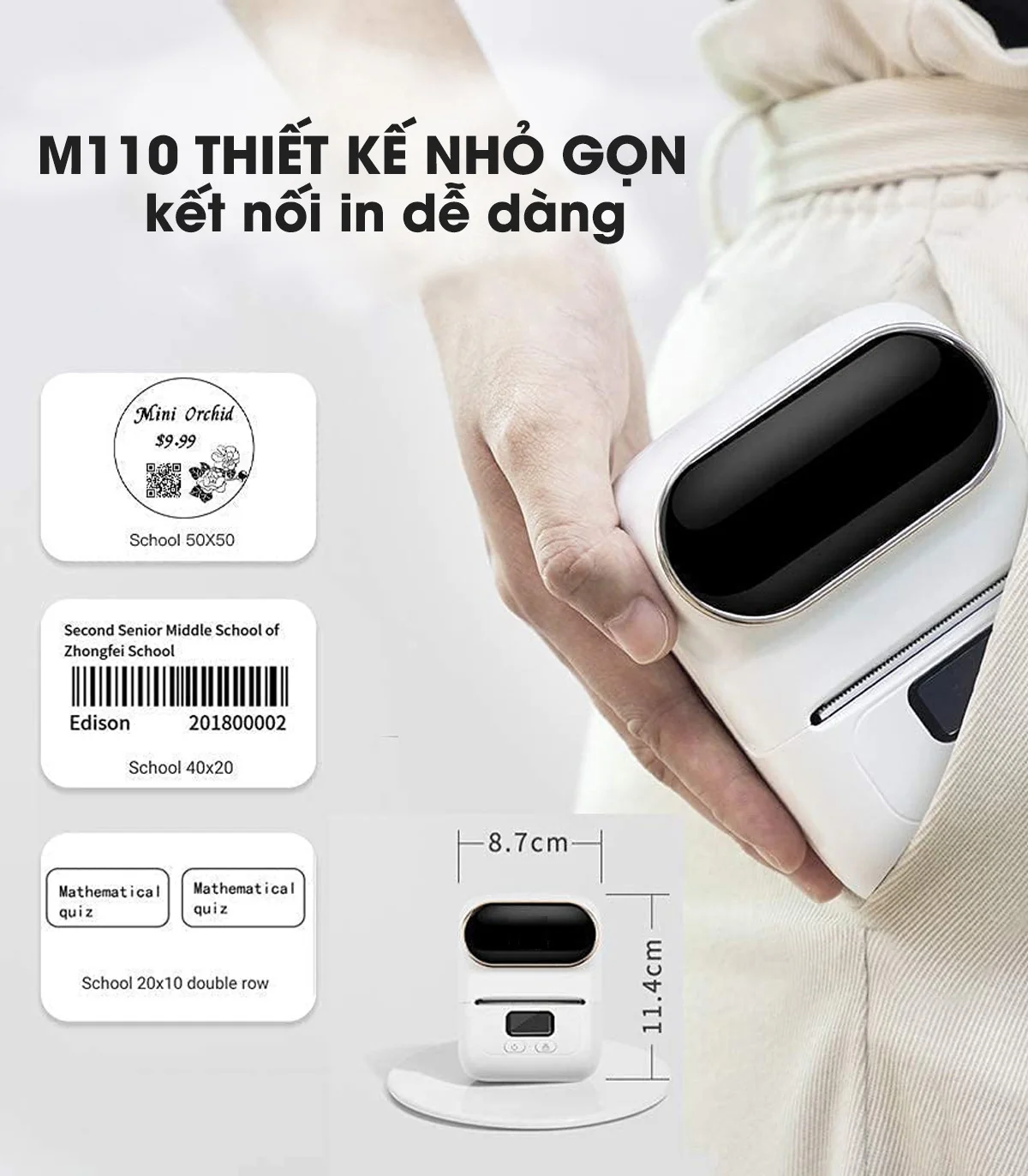 Máy in nhãn mini M110, Bluetooth, cầm tay di động | AIMO Việt Nam