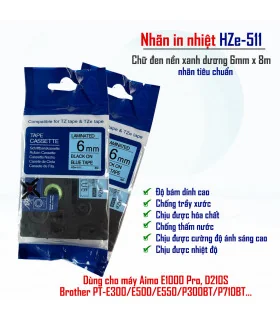 Nhãn HZe-511 (TZe-511), 6mm X 8m, Chữ đen - nền xanh dương | AIMO Việt Nam