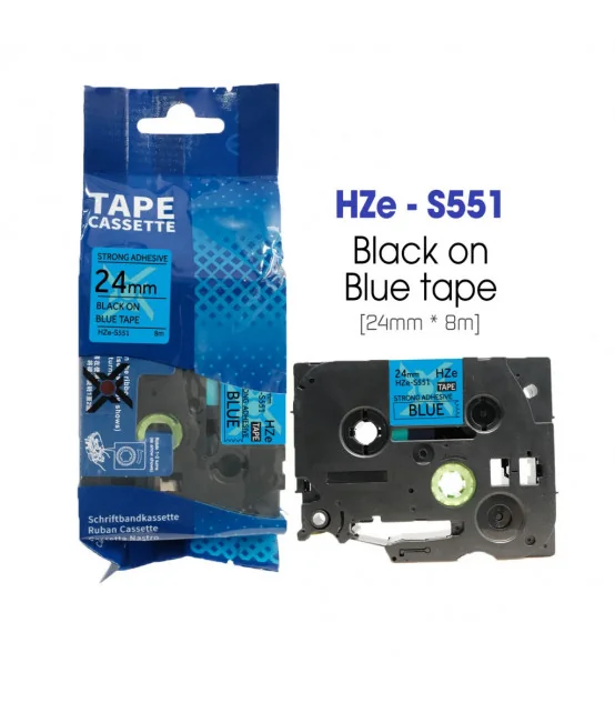 Nhãn HZe-S551 (TZe-S551), 24mm X 8m, Chữ đen - nền xanh dương | AIMO Việt Nam