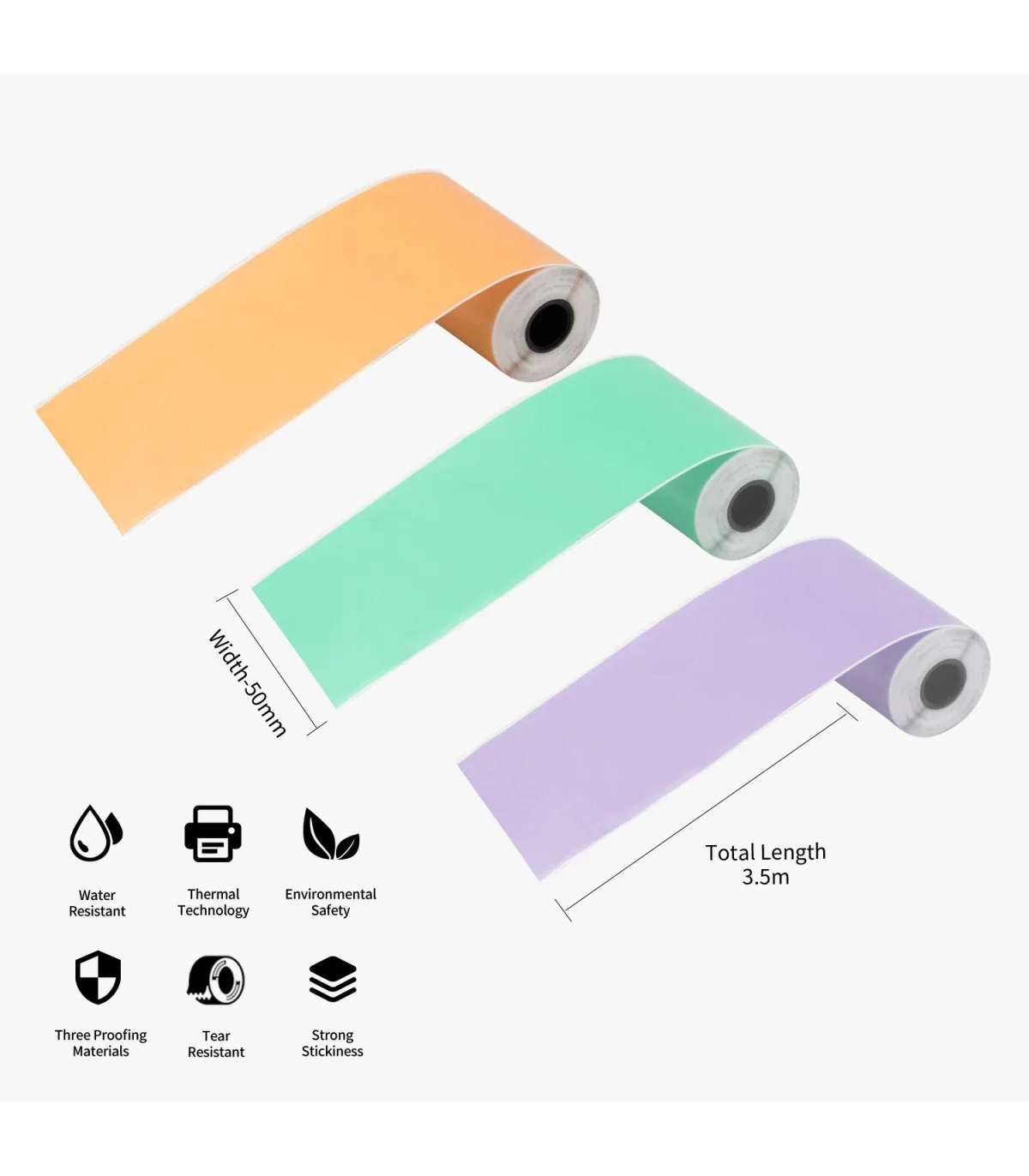 Nhãn Xanh Lá/Tím/Cam cho T02, 50mm x 3.5m, KT-RMSMLL, có keo | AIMO Việt Nam