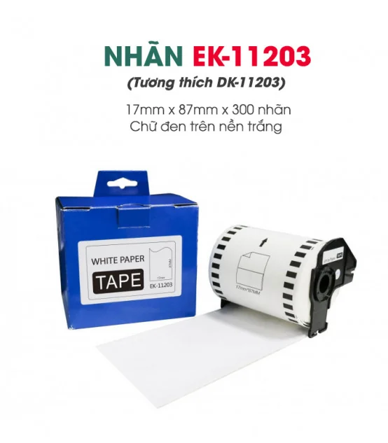 Nhãn giấy EK-11203 (DK-11203), 17 x 87 mm x 300 nhãn, Trắng | AIMO Việt Nam