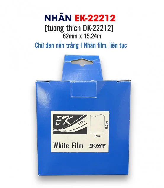 Nhãn film nhựa EK-22212 (DK-22212), 62mm x 15m, Trắng | AIMO Việt Nam