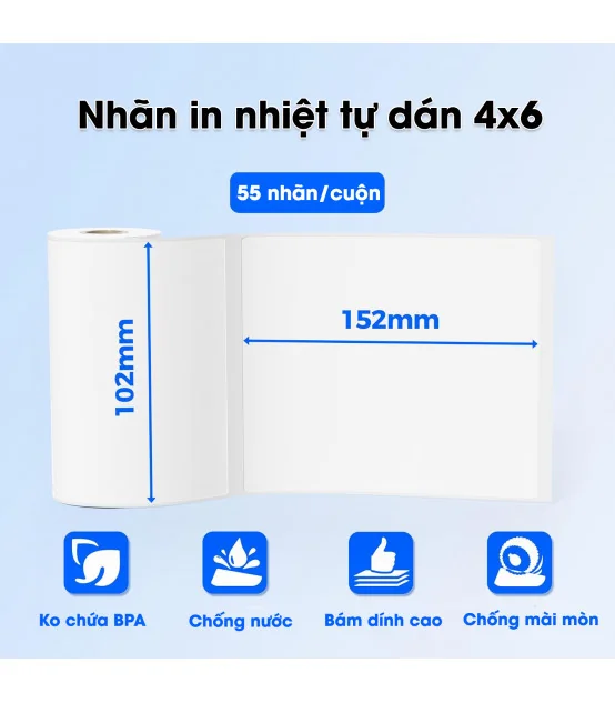 Nhãn Nhiệt 4x6 inch - 102x152mm dùng cho vận chuyển, địa chỉ, thư từ, bưu phẩm | AIMO Việt Nam